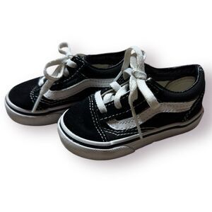 Vans Old Skool Sneakers Black/True White Suede/Canvas 721356 Toddler Side US 4T‎